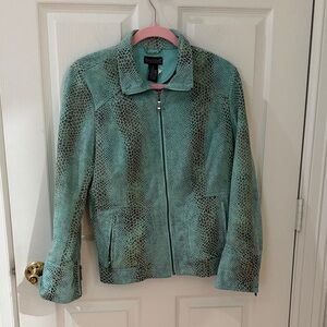 Dialogue Teal Brown Patterned faux snakeskin Jacket small zip up blazer rodeo